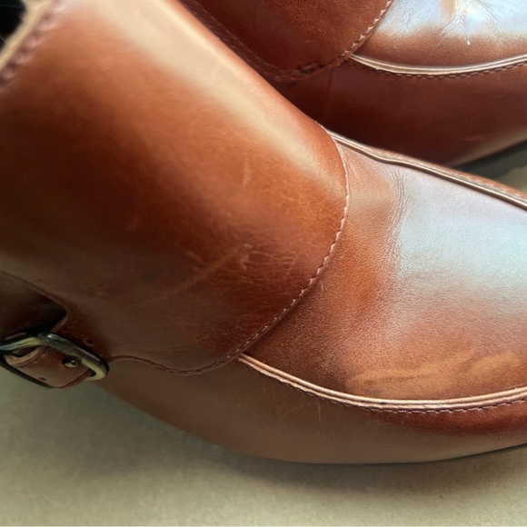 Clarks Artisan Elipsa Mae Double Buckle Brown Block Heels Ankle Boots Size 10 - Picture 9 of 13